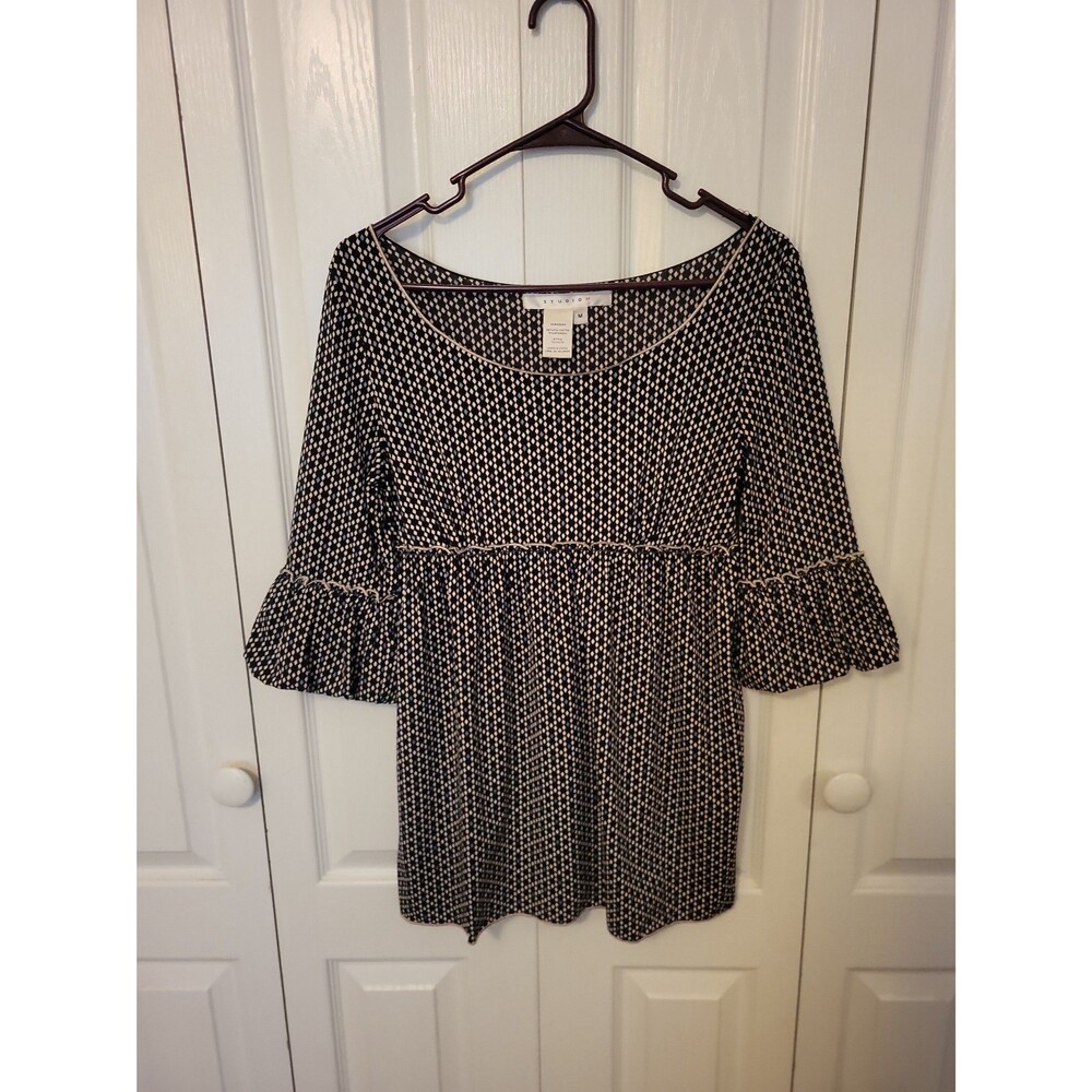 STUDIO M Black and White Patterned Tunic Top